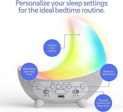 Move2Play, Dozi Sound Machine | Cute Sleep Toy + Sound Machine | 3+ Hrs Thoughtfully Made Bedtime Content | Moonlight Night Light with Changing Colors | Gentle OK-to-Wake Wake-Up