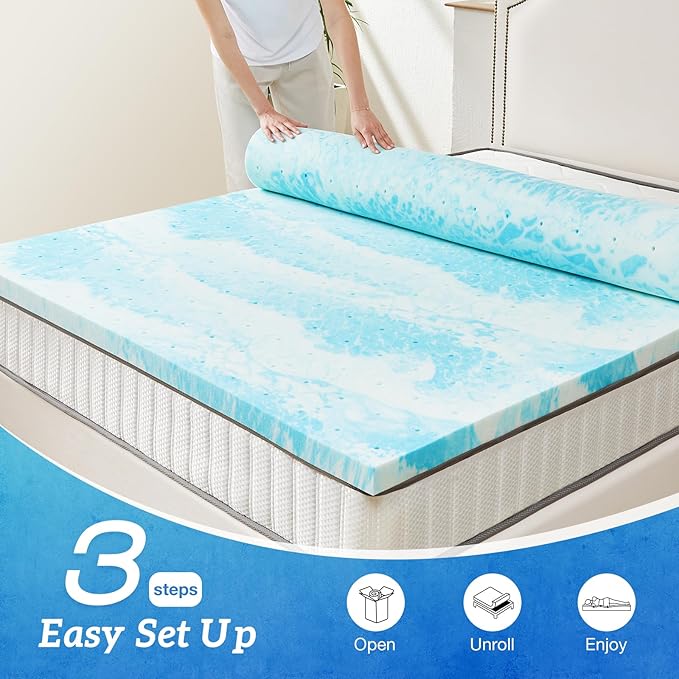 Sweetcrispy Memory Foam Mattress Topper King, 2 Inch Thick Gel Infused Cooling Toppers Pad for King Size Bed, Sleeper Sofa, RV, Camper, CertiPUR US Certified, Ventilated and Breathable
