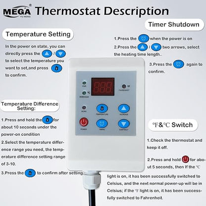 Insulated Metal Bucket Heater 120W for 10 Gal Drum & Barrel, 49x18 Inch Propane Tank Warmer with Adjustable Thermostat (0-155℉), FCC/UL/CSA Listed with Temperature Controller