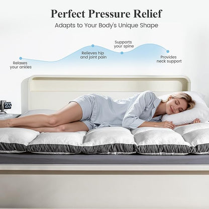 Memory Foam Mattress Topper Twin - Pillow Top Mattress Topper Twin Size, Extra Thick Soft Bed Topper for Dorm & Back Pain Relief, White, Oeko-TEX Certified - 2000GSM