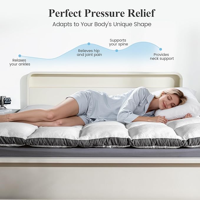 Queen Mattress Topper - Pillow Top Mattress Topper Queen Size Bed, Extra Thick Soft Plush Bed Topper for Back Pain Relief, White，Oeko-TEX Certified - 2000GSM