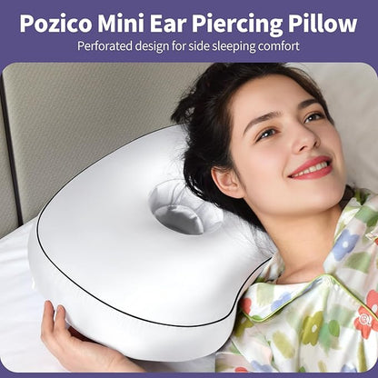 White Ear Piercing Pillow - Side Sleeper Support with 3.5" Ear Hole Relief, Hypoallergenic Orthopedic Pillow for Healing Piercings