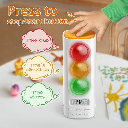 Traffic Light Visual Timer&ADHD Tool for Kids Adults Display Volume Adjustment, with 4 Ringtones for Classroom Desk Home Kitchen Game Countdown Pause Memory Function Charger Type C Included