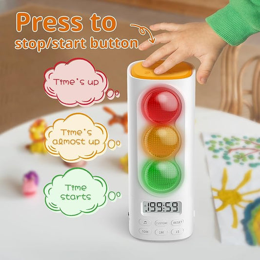 Traffic Light Visual Timer&ADHD Tool for Kids Adults Display Volume Adjustment, with 4 Ringtones for Classroom Desk Home Kitchen Game Countdown Pause Memory Function Charger Type C Included