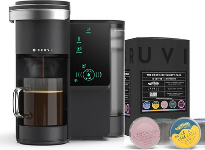 BRUVI The Dark Roast Bundle | Gen 3 Single-Serve Coffee System | Black Color | Includes 20 Dark Roast Coffee and Espresso B-Pods