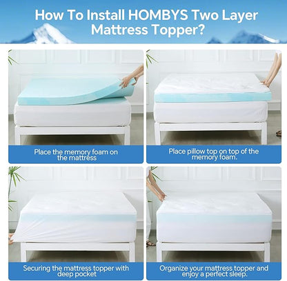 HOMBYS 6IN Thickness Cooling Mattress Topper for Hot Sleepers, Gel Memory Foam Mattress Pad Pillow Top with Fitted Deep Pocket, Soft Bed Topper for Back Pain Relief (Queen)