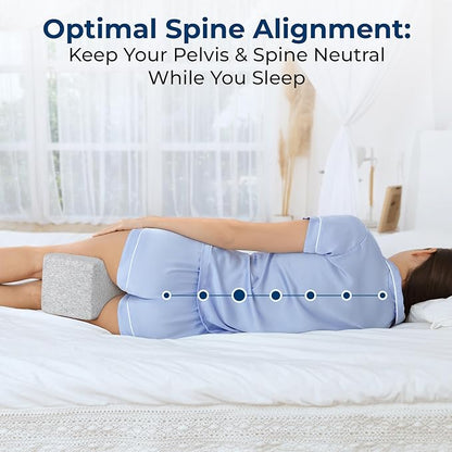 5 STARS UNITED Knee Pillow for Side Sleepers - Hip Pain Relief, Memory Foam Leg Cushion for Side Sleeping - Between Legs Pillow for Sciatica & Lower Back Pain, Gray Cotton Cover