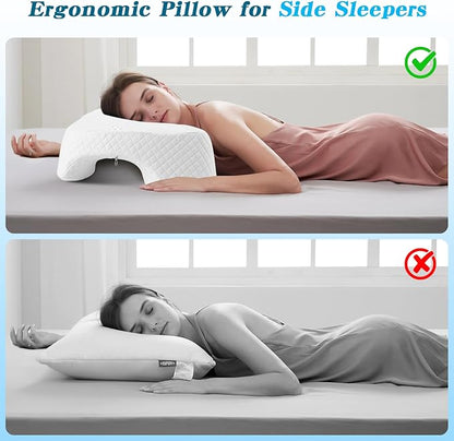 Side Sleeper Pillow with Arm Hole, Shoulder Relief System, Arm Pillow for Neck and Shoulder Pain, Premium Memory Foam, Suitable for Side, Back and Stomach Sleepers - White