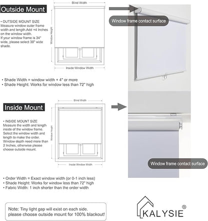 Cordless Roller Shades 100% Blackout Blinds for Windows and Doors, Pull Down Room Darkening Window Shades, Easy to Install for Home and Office, White, Fixed 75 Inches High, 71 Inches Width