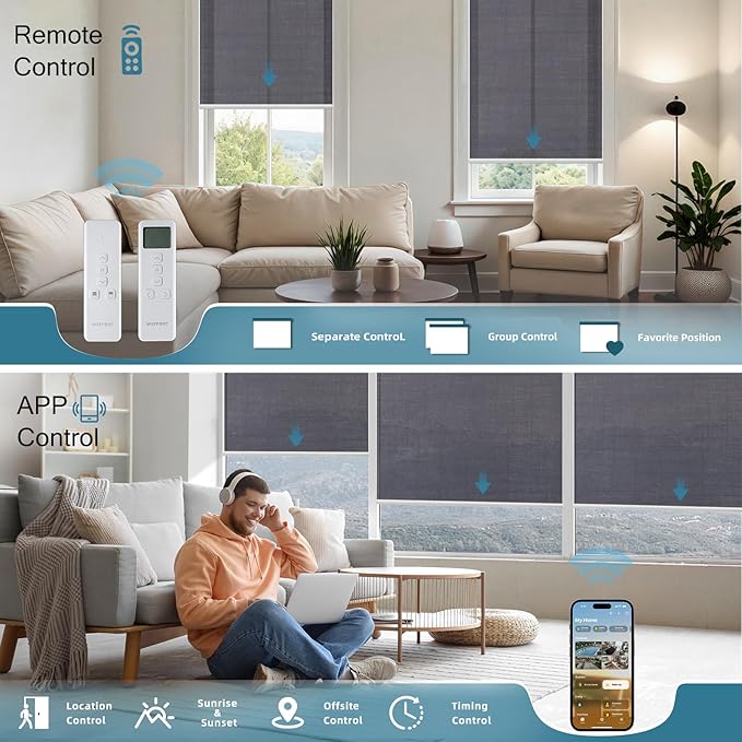 Motorized Blinds with Remote,60% Blackout Light Filtering Shades Compatible with Alexa Google Homekit,Automatic Blinds,Custom Size,Dark Shadow