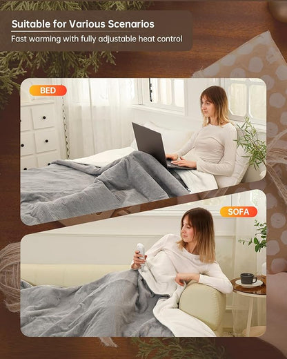 Electric Heated Blanket Throw Size, Washable Blanket Warmer for Home for Adults, Fast Heating, Super Cozy Soft Fabric, 50" x 60", 9 Heat Levels, 1-9H Auto-Off, ETL Certified, Gray