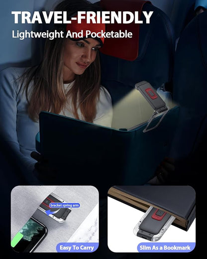 SFV Portable Book Light, Clip-On Rechargeable LED Reading Light for Books in Bed, 3 Amber Colors & 5 Brightness Adjustable, Compact & Long Lasting, Perfect for Book Lovers, Kids, Black