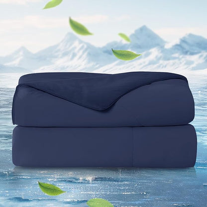 Cozy Bliss x Sorona® Viscose Natural Fiber Cooling Comforter Queen Size, Reversible Silky Smooth Cooling Blanket with Q-Max＞0.45 for Hot Sleepers & Night Sweats, Dark Blue, 90"x90"