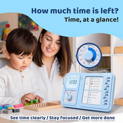 3-in-1 Visual Timer & ADHD Tool for Kids & Adults, Visual Schedule for Kids with Autism, Task Timer with Chore Chart Board, Daily Checklist for Home, School, Classroom, Desk