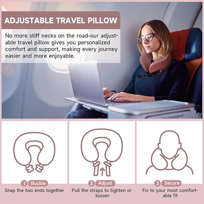 SPRFUFLY Super Soft Travel Pillow, 100% Memory Airplane Pillow with Sleep Mask and Ear Plugs, Breathable Removable Cover & Ergonomic Design - Essentials Neck Pillow for Airplane, Office & Home Use