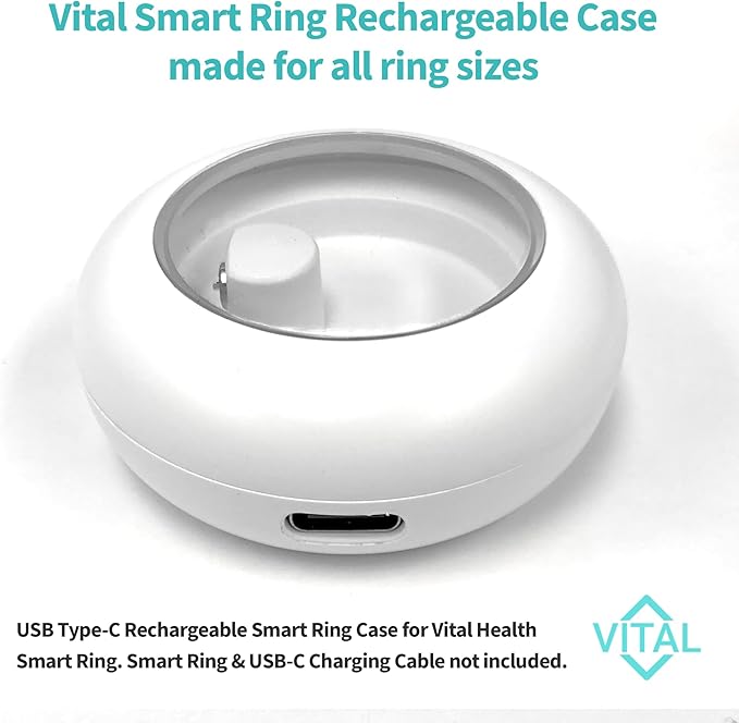 Vital Health Smart Ring for Women Charging Case Black Smart Ring for Men with Fitness Tracking, Sleep Monitor, Activity Tracking, App (Vital Health Ring Charging Case