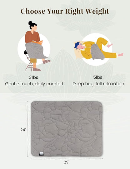ZonLi Weighted Lap Blanket 5lbs for Meditation, Yoga, Napping, Sleeping and Travel, Cotton Weighted Blanket for Adults,Skin Friendly & Machine Washable, 29x24 inches, Light Gray
