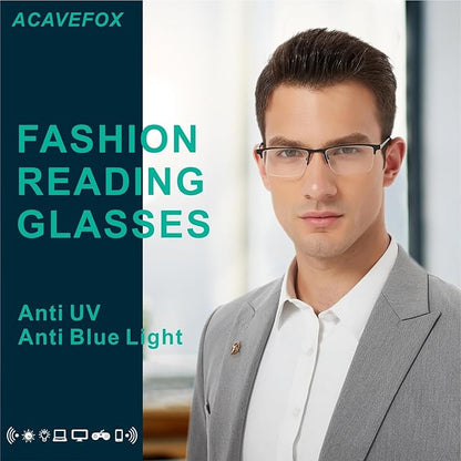 3 Pack Blue Light Blocking Reading Glasses Men Readers Anti Glare UV Metal Semi-frame Spring Hinge Lightweight Sturdy Trendy Eyeglasses 2.0+