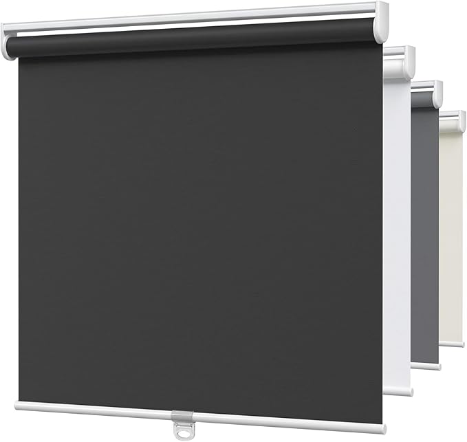 MYshade Blackout Cordless Roller Shades, Room Darkening Free-Stop Roll Up Blinds for Windows, Pull Down Blocking Blind for Home and Office, Easy to Install, 26" W X 72" H, Black