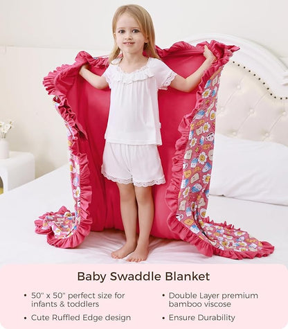 Premium Baby Blankets, Soft Viscose from Bamboo Blanket for Girls, Nursery Crib Bedding Quilt for Newborn and Toddler, Ruffle Blanket Cooling for Hot Sleepers, 50''x50'' Pink Breakfast