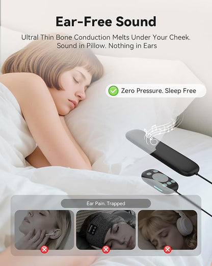 Under Pillow Speaker Bluetooth, 36 Built-in Soothing White Noise Sleep Sound Machine with Wired Remote, Bone Conduction, 3 Timer, 24H Battery for Side Sleeper, Office Nap & Travel Essential