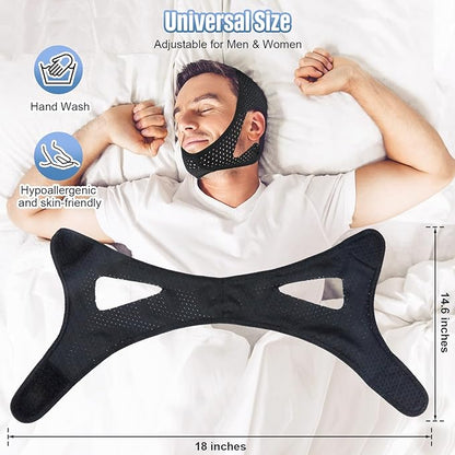 Anti-Snoring Chin Strap for Sleeping (2Pcs), Breathable & Adjustable Snore Stopper, Comfortable Snoring Solution Effective Anti Snore Device for Men Women, Sleep Aid for Reduce Snoring, Black