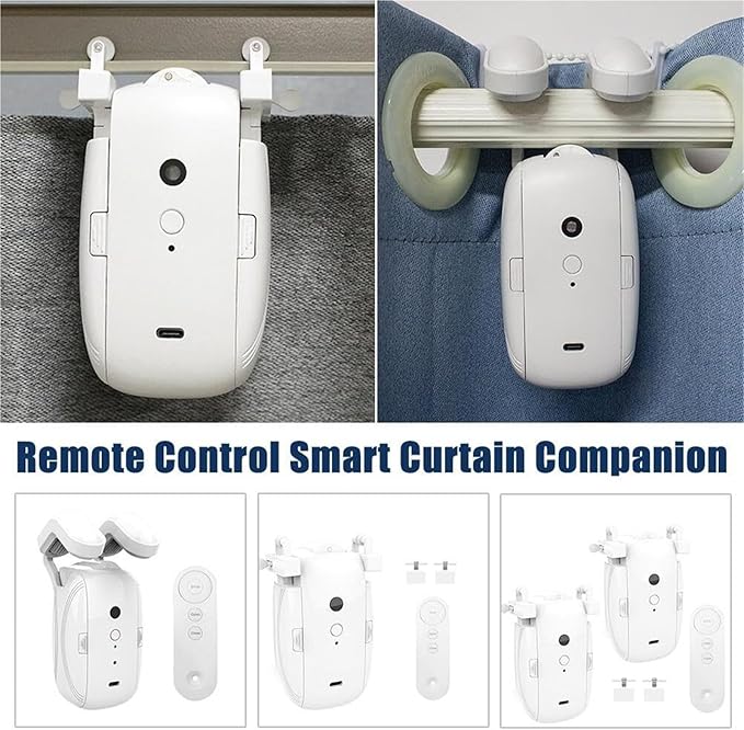2PCS Smart Automatic Curtain Opener with Remote, Remote Controlled Electric Curtain Opener, Curtain Robot Motor for Roman Rod/I-Shaped/U-Shaped Curtain Tracks for Smart Living(A)
