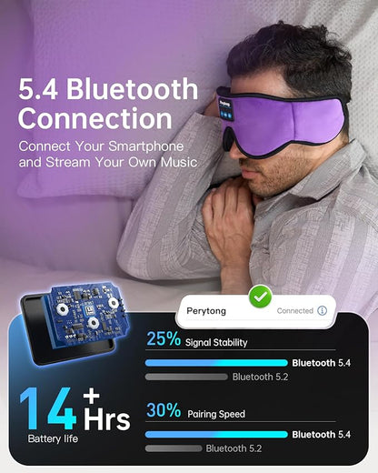Sleep Mask with Bluetooth 5.4 Headphones, Wireless Music Sleep Eye Mask for Side Sleepers, 3D Contoured Comfort & Built-in HD Stereo Earphones, Blackout for Travel (Deep Lavender)