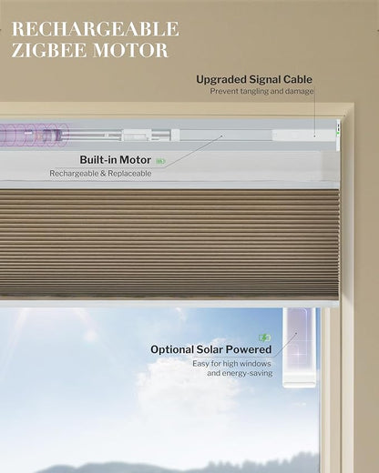 Graywind Motorized Day Night Cellular Shades with Remote, Smart Honeycomb Blinds Compatible with Alexa & Google Home, Custom Size Blackout/Privacy for Bedroom, Living Room & Home Office, Linear Brown