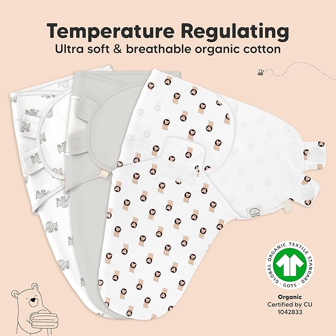 3-Pack Organic Baby Swaddle Sleep Sacks - Swaddles for Newborns, Infant 0-3 Months, Baby Girls, Boys, Soft & Snug Newborn Sleep Sack, Nursery Swaddling Blankets (The Wild 2, OS)