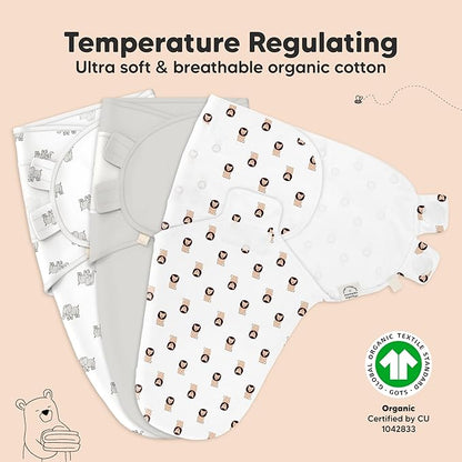 3-Pack Organic Baby Swaddle Sleep Sacks - Swaddles for Newborns, Infant 0-3 Months, Baby Girls, Boys, Soft & Snug Newborn Sleep Sack, Nursery Swaddling Blankets (The Wild 2, OS)