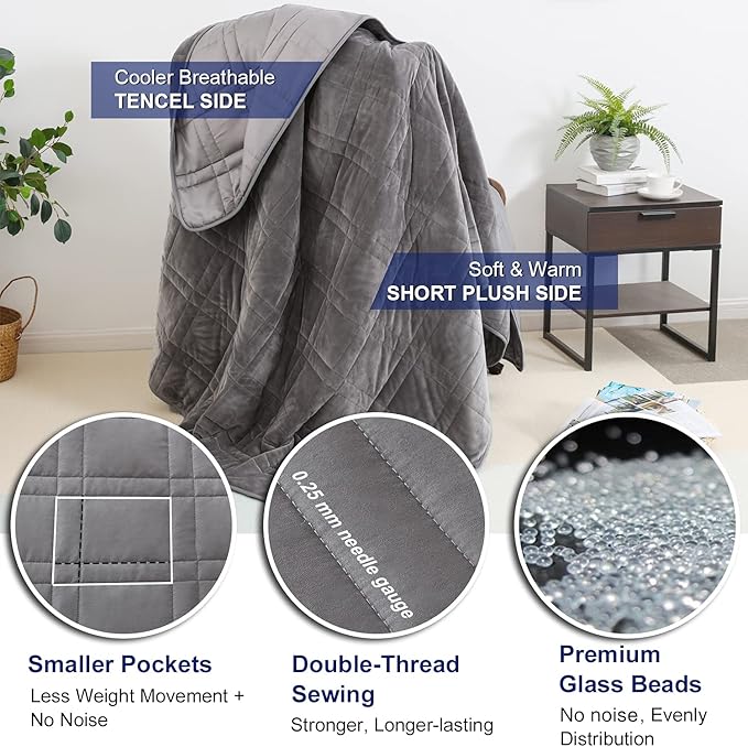 OMYSTYLE Warming & Cooling Weighted Blanket for Adult (25lb, 60 X 80 Inches) - Reversible Tencel/Short Plush Twin Size Weighted Blanket, Bonus Carry Bag Included