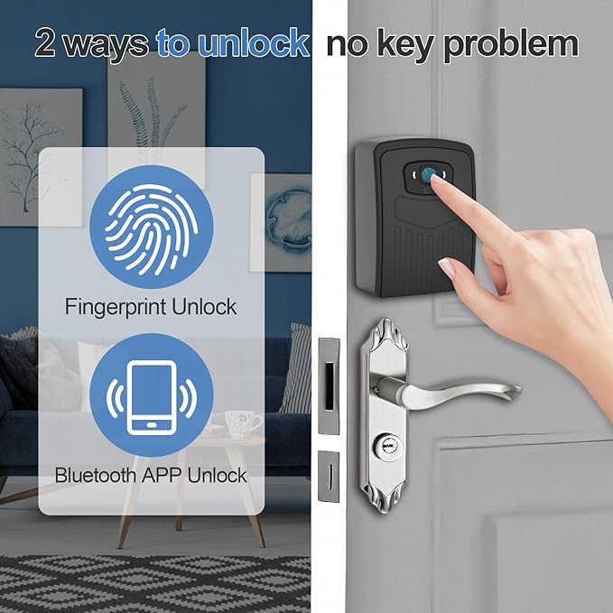 Fingerprint Smart Key Lock Box for Outside, Remote Access Wireless Key Box Operate on iOS/Android APP with WiFi Gateway, Large Capacity Bluetooth Safe Box