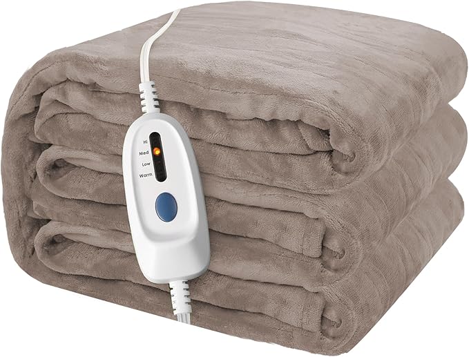 Electric Heated Blanket 72"x84" Full Size Flannel Heated Blanket, Cozy & Warm for All Night, 4 Heat Settings & 10 Hours Auto Off, Machine Washable, Linen