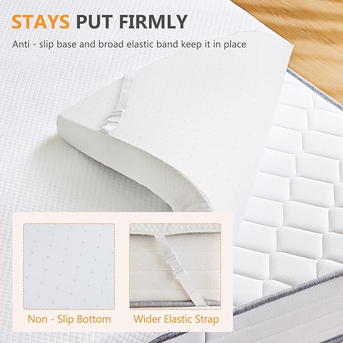 NEWBULIG 2 Inch Memory Foam Mattress Topper King, Memory Foam Pad with Removable & Washable Cover, Bed Topper for Back Pain, Non-Slip Ventilated Design