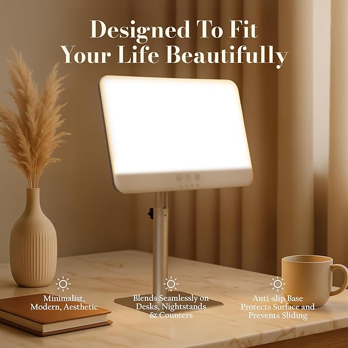 Inspired Living Co. 10000 Lux Light Lamp – UV-Free Daylight Lamp for Home, Office & Travel – Adjustable Brightness Daylight Lamp with Timer & Foldable Stand