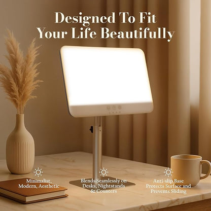 Inspired Living Co. 10000 Lux Light Lamp – UV-Free Daylight Lamp for Home, Office & Travel – Adjustable Brightness Daylight Lamp with Timer & Foldable Stand