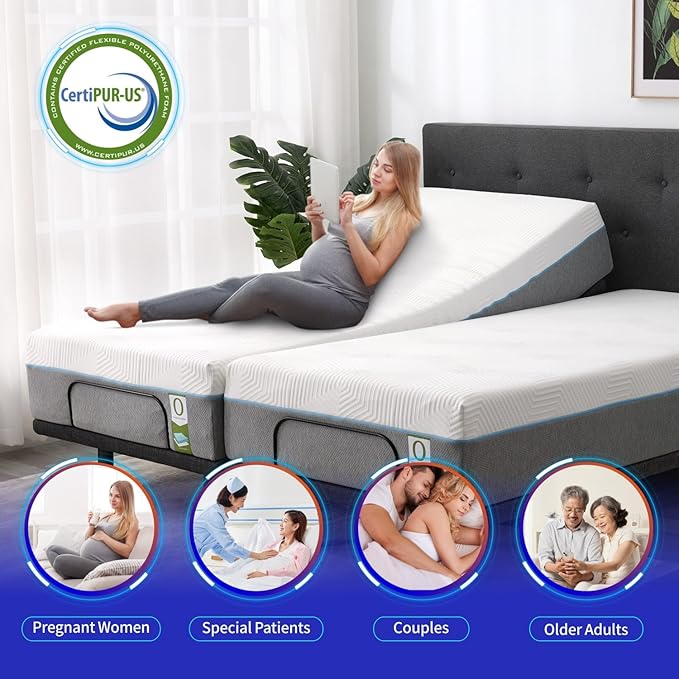 MUUEGM Twin XL Adjustable Bed Frame with Thickened Frame, Head and Foot Lift, Head-Pillow-Tilt, Adjustable Beds with Smart APP Control, Massage, Zero Gravity, Anti-Snore, Wireless Remote,USB Ports