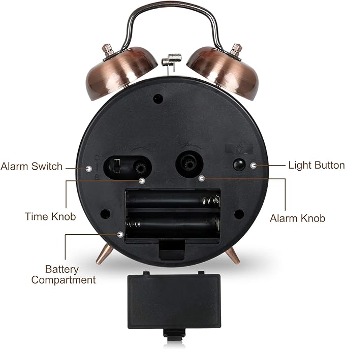AYRELY® Super Loud Alarm Clock for Heavy Sleepers Adults,Twin Bell Retro 4 Inch Silent Non-Ticking Quartz with Backlight, Alarm Clocks for Bedrooms,Bedside,Study Room (Copper)