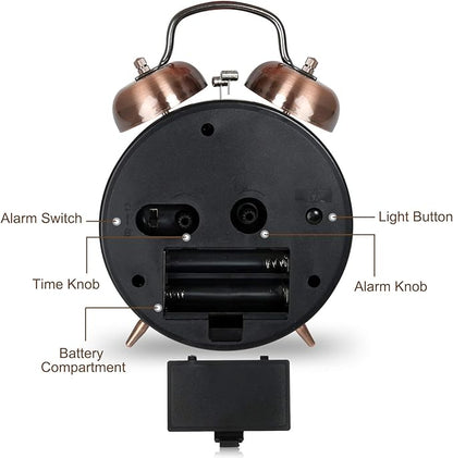 AYRELY® Super Loud Alarm Clock for Heavy Sleepers Adults,Twin Bell Retro 4 Inch Silent Non-Ticking Quartz with Backlight, Alarm Clocks for Bedrooms,Bedside,Study Room (Copper)