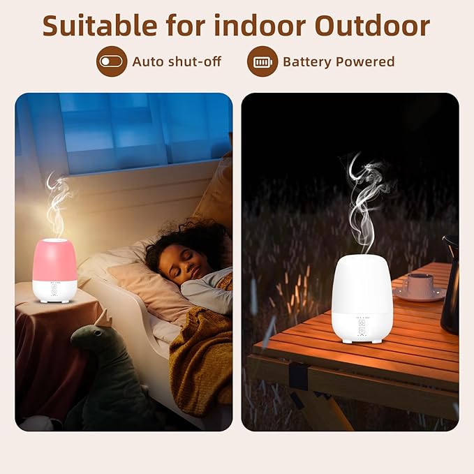150ML Rechargeable Battery Operated Essential Oil Diffuser,7-Hour Runtime with 7 LED Color Changing Lights Portable Cordless Aromatherapy Diffuser