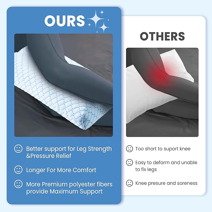 puredown® Knee Pillow for Side Sleepers, Leg Elevation Pillow for Side Sleeping, Pillow Between Legs for Aligns Spine, Support for Pregnancy Relieves Pressure Hip Leg and Improve Sleeping, Blue