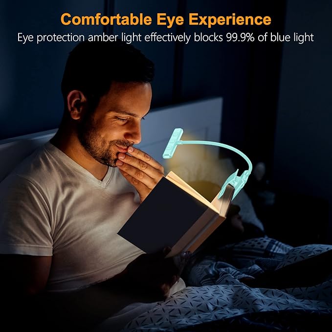 Gritin 19 LED Rechargeable Book Light for Reading in Bed with Memory Function- Eye Caring 3 Color Temperatures,Stepless Dimming Brightness,90 Hrs Runtime Clip on Light for Book Lovers-Blue