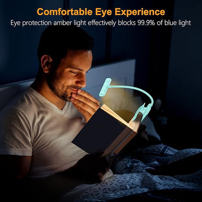 Gritin 19 LED Rechargeable Book Light for Reading in Bed with Memory Function- Eye Caring 3 Color Temperatures,Stepless Dimming Brightness,90 Hrs Runtime Clip on Light for Book Lovers-Blue