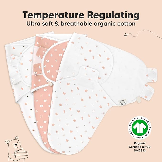 3-Pack Organic Baby Swaddle Sleep Sacks - Swaddles for Newborns, Infant 0-3 Months, Baby Girls, Boys, Soft & Snug Newborn Sleep Sack, Nursery Swaddling Blankets (Butterflies, OS)