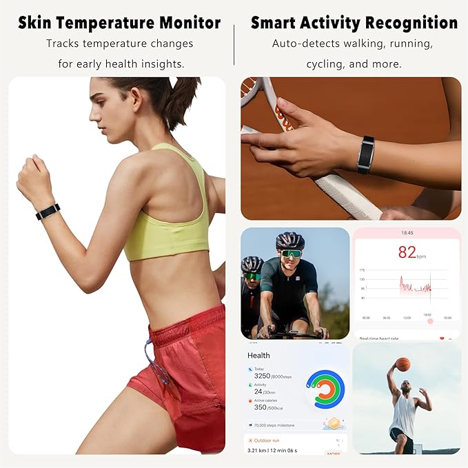 Smart Bracelet,100+ Sport Modes Fitness Tracker with Continuous Heart Rate Blood Oxygen Sleep Monitor 24h, Comes with a Free Armband(Black)