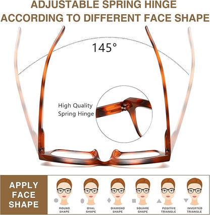 Readers for Women Oprah Style Square Reading Glasses with Spring Hinge Blue Light Blocking for Men Ladies