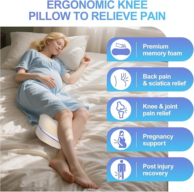 Knee Pillow for Side Sleepers for Back Pain,Leg Pillow for Side Sleepers, Memory Foam Cushion Knee Support Pillows,Pain Relief, Pregnancy Travel Pillow with Extra Washable Cover
