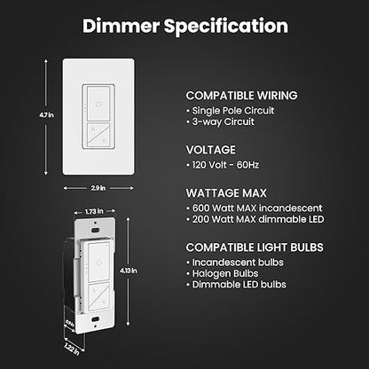 Feit Electric Smart WiFi Dimmer Switch with Remote, Single-Pole/3-Way/4-Way, Voice Control with Alexa & Google Asst, Wireless Wall-Mount Remote, App Control, Neutral Wire Required