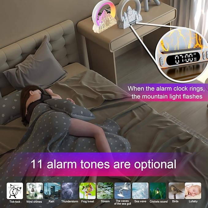 Wake Up Light Sunrise Alarm Clock with Wireless Charger, Smart APP Control, 16 Million Color Lighting & Natural Sounds for Bedroom Desk Decor